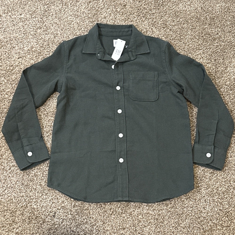 GAP Kids Green Button Up Waffle Knit. New With Tag. Lite Weight. MSRP $39.99.